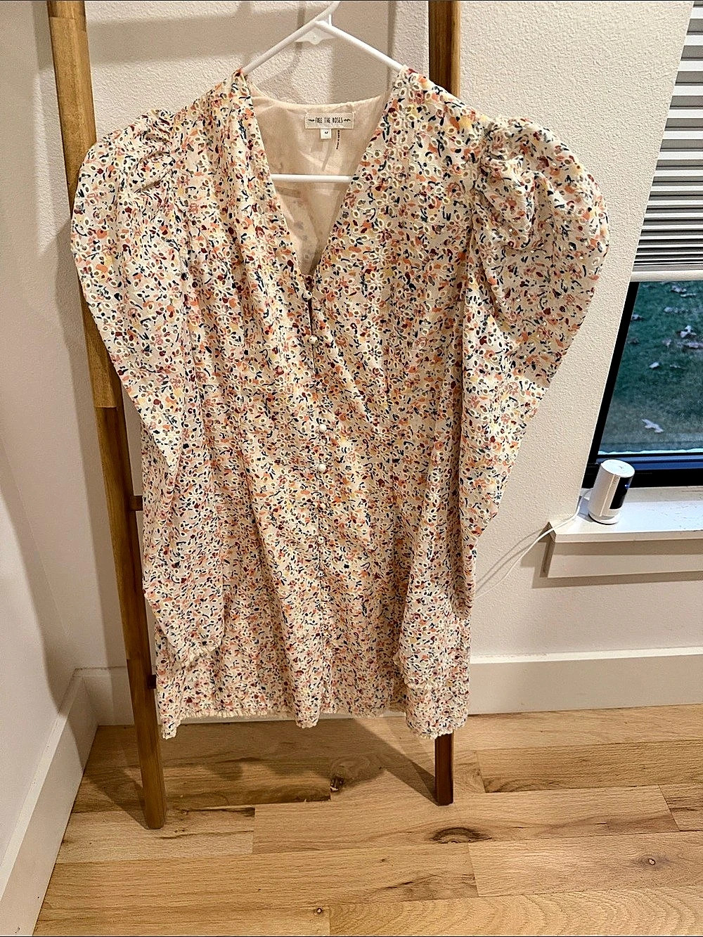 Free the Roses Floral Print Puff Sleeve Minidress in Cream & Multicolor